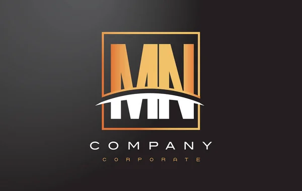 MN M N Golden Letter Logo Design com Praça Dourada e Swoosh . —  Vetores de Stock