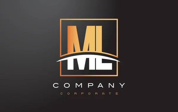 ML M L Golden Letter Logo Design com Praça de Ouro e Swoosh . —  Vetores de Stock