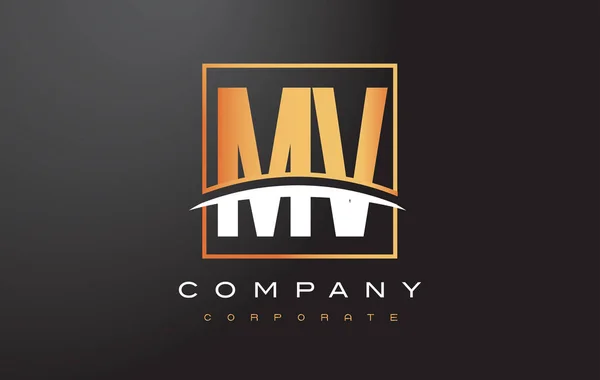 Mv M V 金色字母标志设计与黄金广场和旋风. — 图库矢量图片