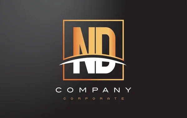 ND N D Golden brief Logo ontwerp met goud plein en Swoosh. — Stockvector