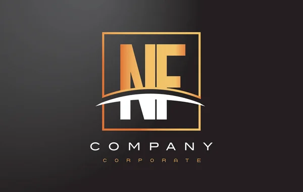 NF N Golden Letter Logo Design dengan Gold Square dan Swoosh . - Stok Vektor