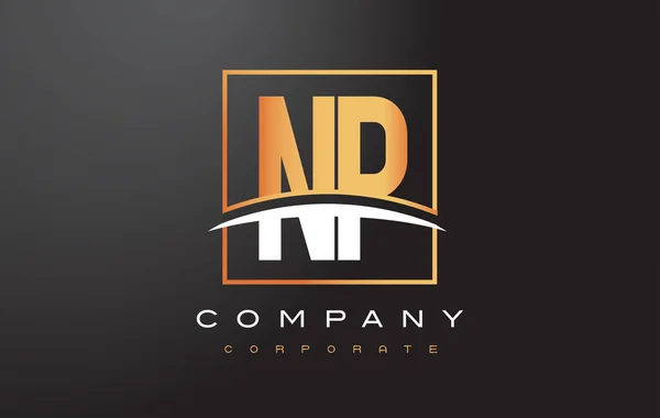 NP N P Golden Letter Logo Design con Gold Square e Swoosh . — Vettoriale Stock