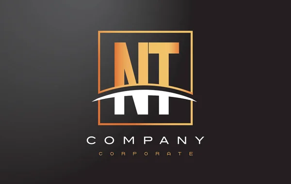 NT N T arany levél Logo Design arany négyzet és Swoosh. — Stock Vector