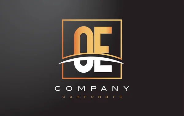 OE O E Golden Letter Logo Design com Praça Dourada e Swoosh . —  Vetores de Stock