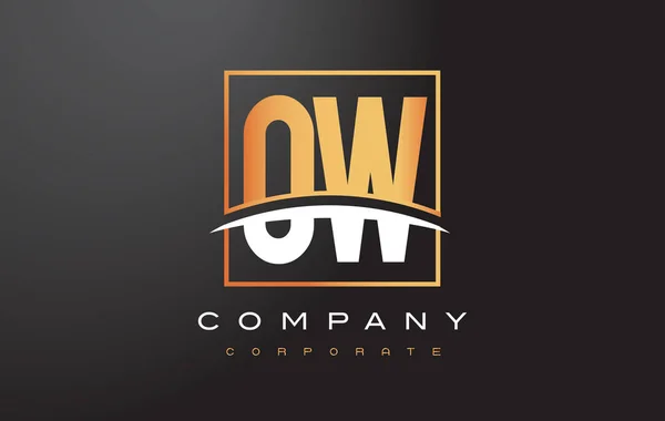 Ow O W arany levél Logo Design arany négyzet és Swoosh. — Stock Vector