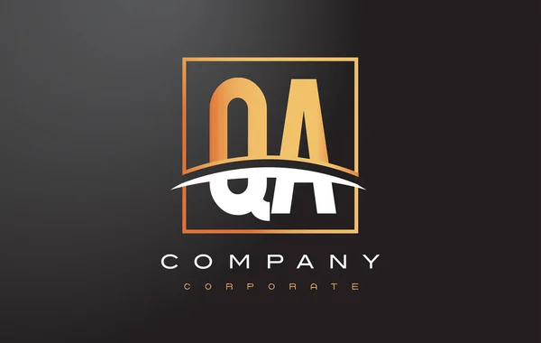QA Q A Golden dopis Logo Design s Gold Square a Swoosh. — Stockový vektor