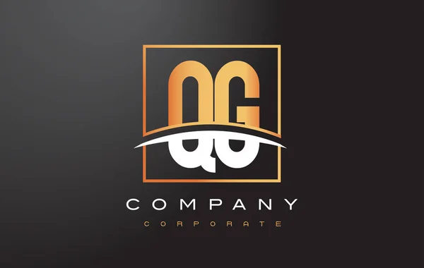 Qg Q G Golden list Logo Design z złoty kwadratowy i jest pociągnięcie pędzla. — Wektor stockowy
