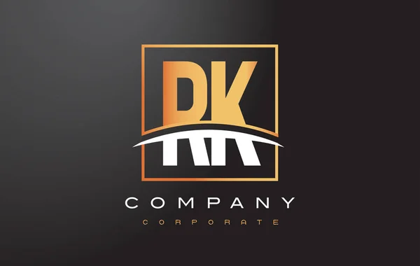 RK R K Golden Letter Logo Design with Gold Square and Swoosh. - Stok Vektor