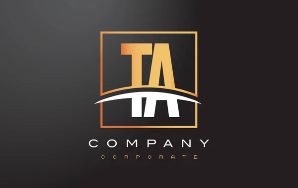 Ta T A Golden brief Logo ontwerp met goud plein en Swoosh. — Stockvector