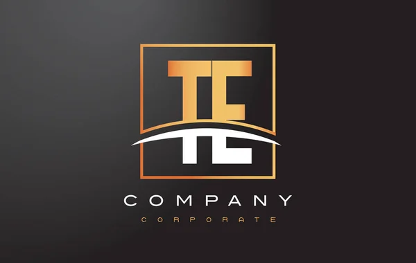 TE T E Golden Letter Logo Design con Gold Square e Swoosh . — Vettoriale Stock