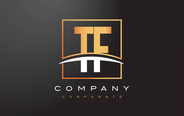 Diseño del logotipo de la letra de oro de TF T F con el cuadrado del oro y Swoosh . — Archivo Imágenes Vectoriales