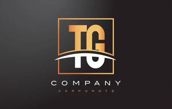 TG T G Golden Letter Logo Design con Gold Square e Swoosh . — Vettoriale Stock