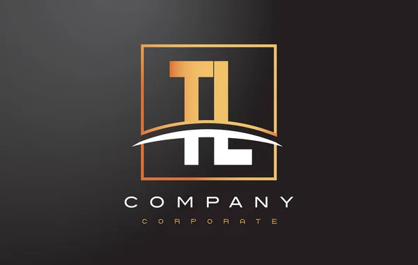 TL T L Golden Letter Logo Design con Piazza d'oro e Swoosh . — Vettoriale Stock