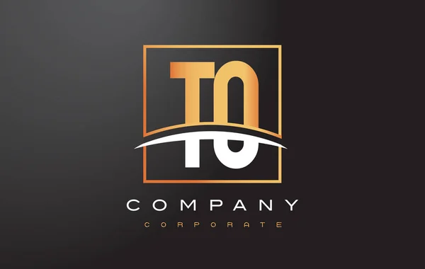 TO T O Logo lettera d'oro Design con Gold Square e Swoosh . — Vettoriale Stock