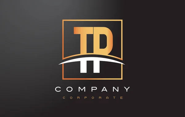 Tp t p goldener Buchstabe Logo-Design mit Gold Quadrat und Swoosh. — Stockvektor