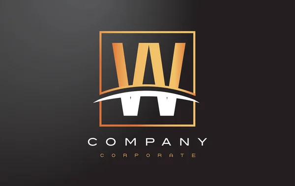 VV V złoty list Logo Design z złoty kwadratowy i jest pociągnięcie pędzla. — Wektor stockowy