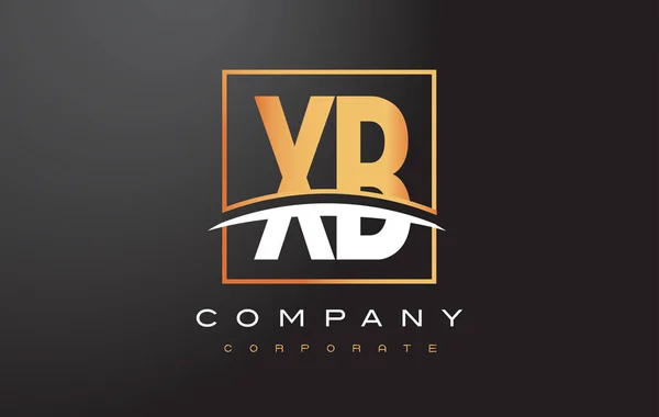 Xb x b goldener Buchstabe Logo-Design mit Gold Quadrat und Swoosh. — Stockvektor