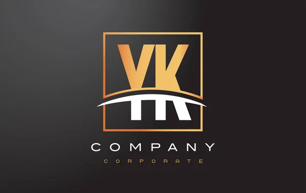 Yk y k goldener Buchstabe Logo-Design mit Gold-Quadrat und Swoosh. — Stockvektor