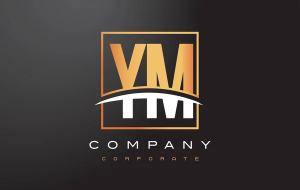 Diseño del logotipo de la letra de oro YM Y M con cuadrado de oro y swoosh . — Vector de stock