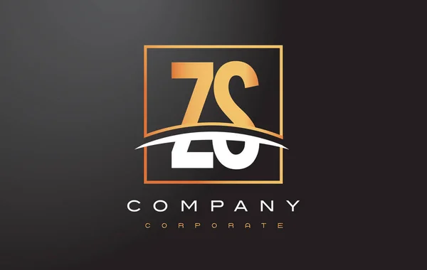 ZS Z S Golden Letter Logo Design with Gold Square and Swoosh. - Stok Vektor