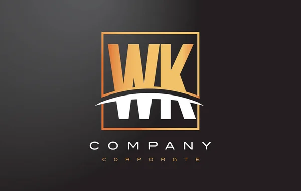 Wk w k goldener Buchstabe Logo-Design mit Gold Quadrat und Swoosh. — Stockvektor