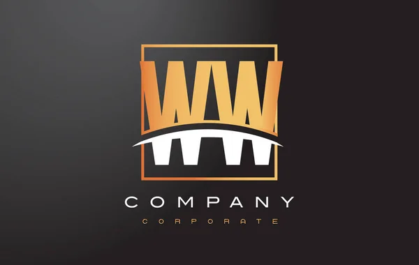 WW W arany levél Logo Design arany négyzet és Swoosh. — Stock Vector