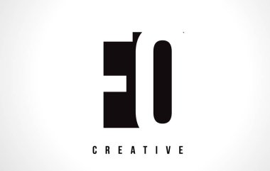 FO F O White Letter Logo Design with Black Square. clipart