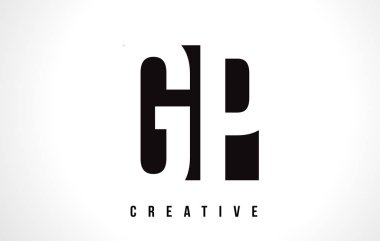 GP G P Beyaz harf Logo tasarımı siyah kare ile.
