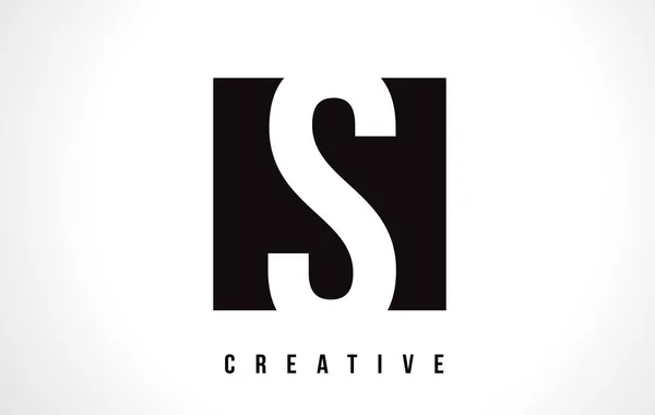 S White Letter Logo Design avec carré noir . — Image vectorielle