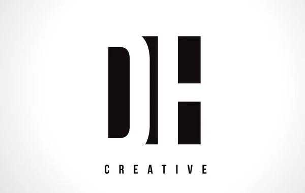 DH D H White Letter Logo Design con quadrato nero . — Vettoriale Stock