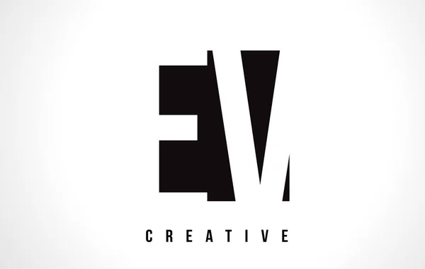 Ev E V 흰색 문자 로고 디자인 블랙 스퀘어. — 스톡 벡터