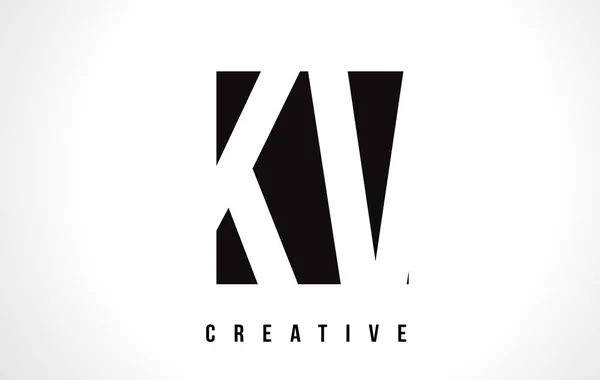 KV K V White Letter Logo Design avec carré noir . — Image vectorielle