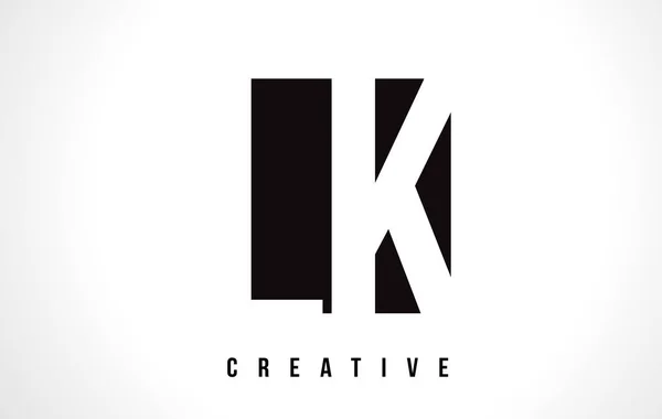 LK L K White Letter Logo Design avec carré noir . — Image vectorielle