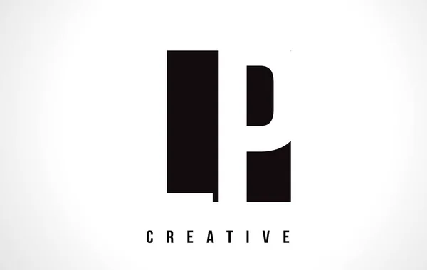 LP L P White Letter Logo Design avec carré noir . — Image vectorielle