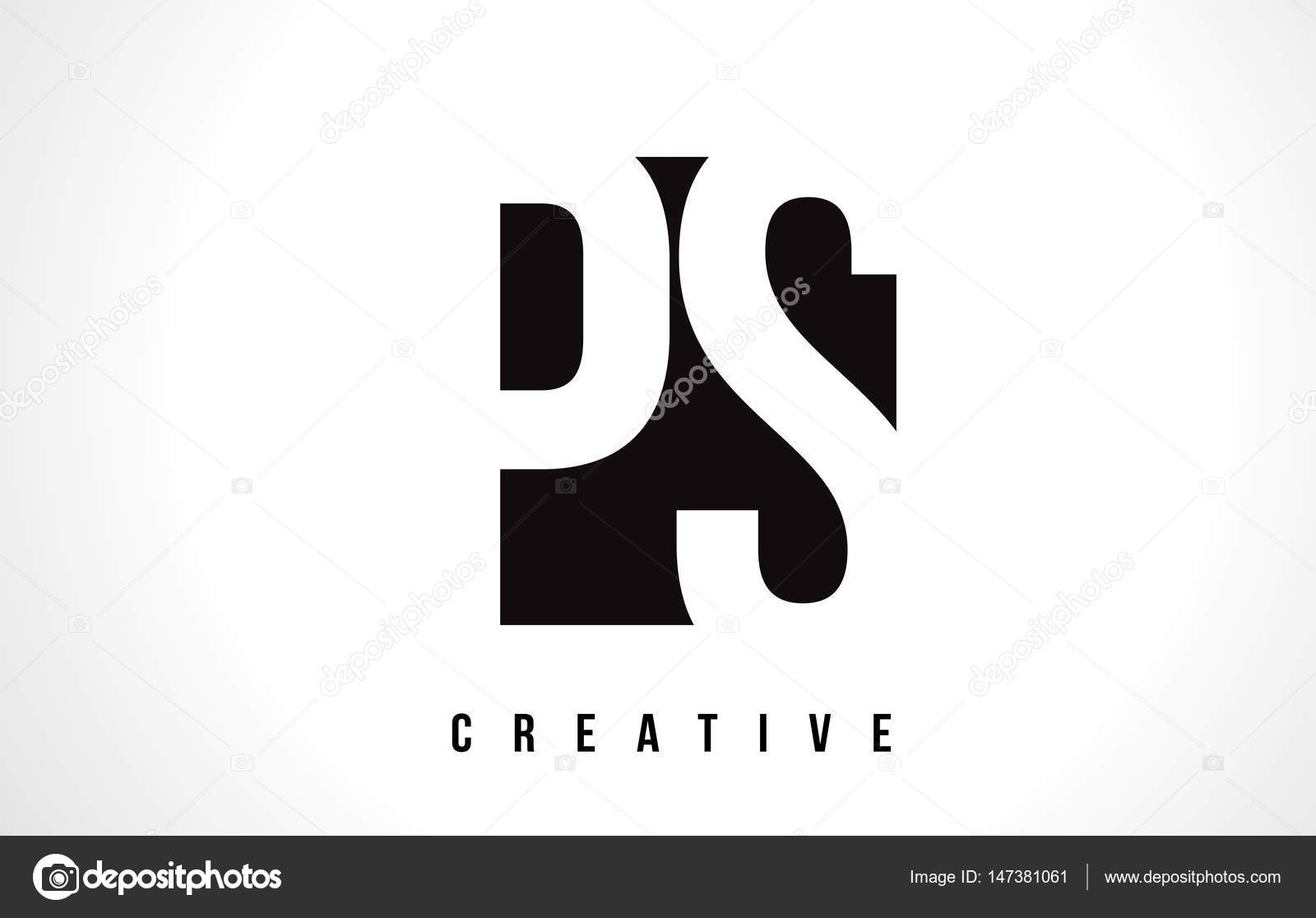 Ps P S White Letter Logo Design With Black Square Vector Image By C Twindesigner Vector Stock