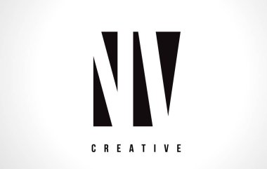 NV N V Beyaz harf Logo tasarımı siyah kare ile.