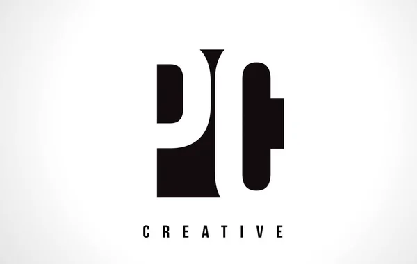 PC P C White Letter Logo Design avec carré noir . — Image vectorielle