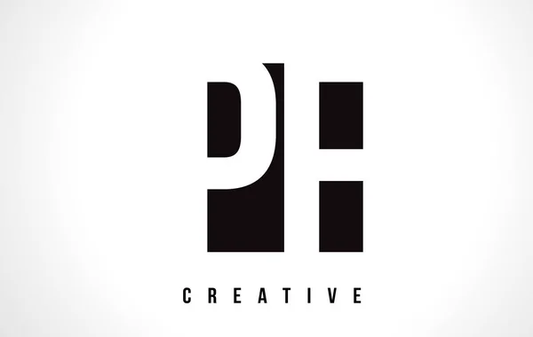 PF P F White Letter Logo Design com Black Square . — Vetor de Stock