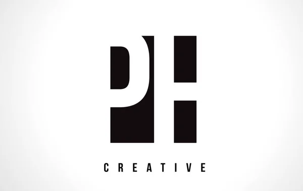 PH P H vita brev Logotypdesign med svart fyrkant. — Stock vektor