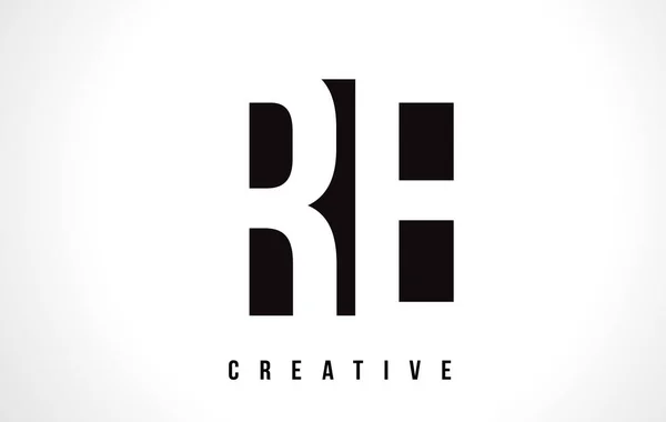 RE R E White Letter Logo Design avec carré noir . — Image vectorielle