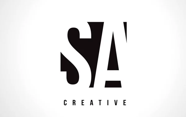 SA S A White Letter Logo Design com Black Square . — Vetor de Stock