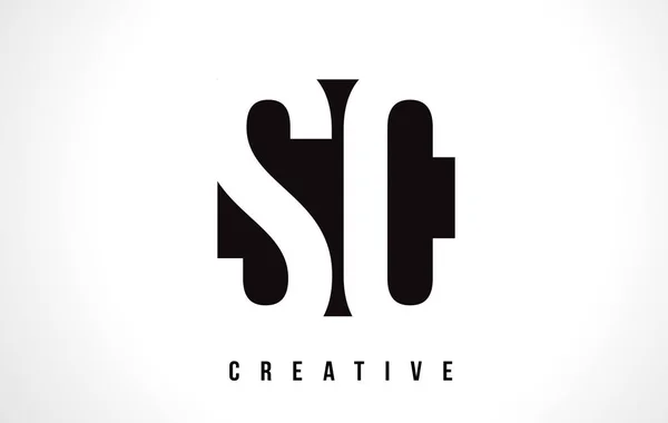 SC S C White Letter Logo Design avec carré noir . — Image vectorielle