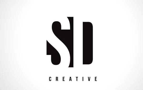 SD S D White Letter Logo Design avec carré noir . — Image vectorielle