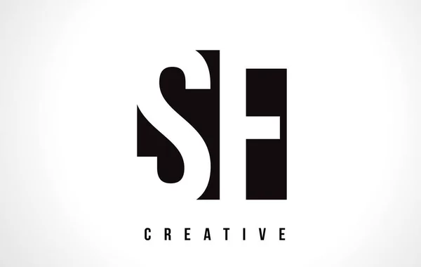 SF S F bílá dopis Logo Design s černý čtverec. — Stockový vektor