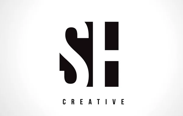 SH S H White Letter Logo Design avec carré noir . — Image vectorielle