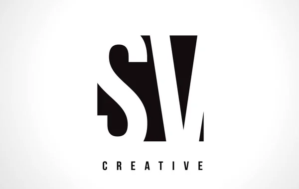 SV S V Blanco Letra Logo Diseño con Negro Cuadrado . — Vector de stock