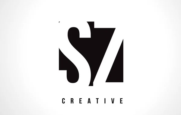 Sz S Z Beyaz harf Logo tasarımı siyah kare ile. — Stok Vektör