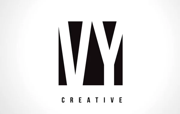 VY V Y White Letter Logo Design avec carré noir . — Image vectorielle