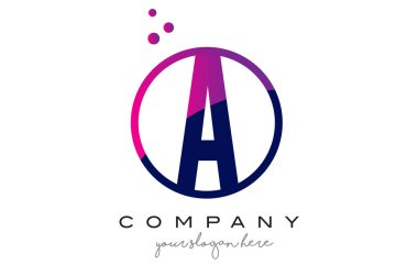 A Daire mektup Logo tasarımı ile mor baloncuklar nokta