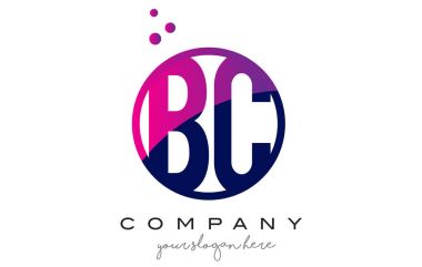 BC B C Circle Letter Logo Design with Purple Dots Bubbles clipart